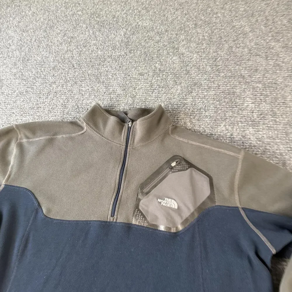 The North Face Fleece Sweater Mens 2XL Gray Blue Quarter Zip Pullover Pocket